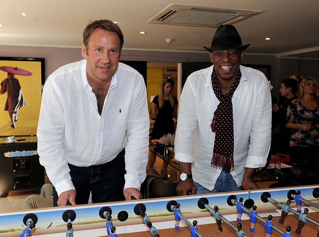 Arsenal legends Paul Merson and Ian Wright attend a photocall to launch Lastminute.com&#039;s World Cup offers at The Mayfair Hotel on May 19, 2010 in London, England.