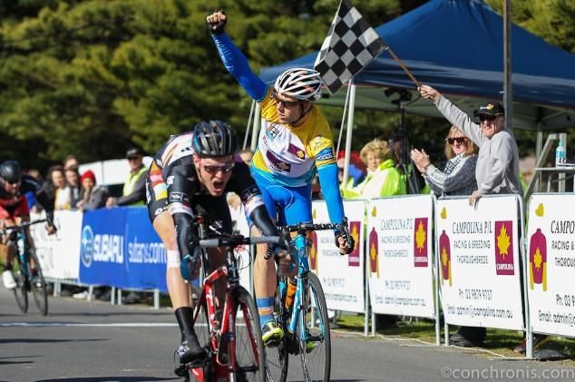 Brenton Jones (Avanti) celebrates as he crosses the line knowing he's won the overall