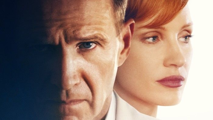 Ralph Fiennes and Jessica Chastain in The Forgiven