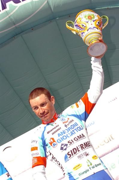 Stage winner Emanuele Sella (Androni Giocattoli) with his trophy.