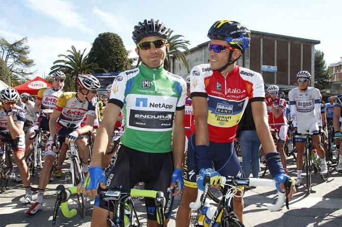 Cesare Benedetti (NetApp - Endura) and Alberto Contador (Team Saxo - Tinkoff)