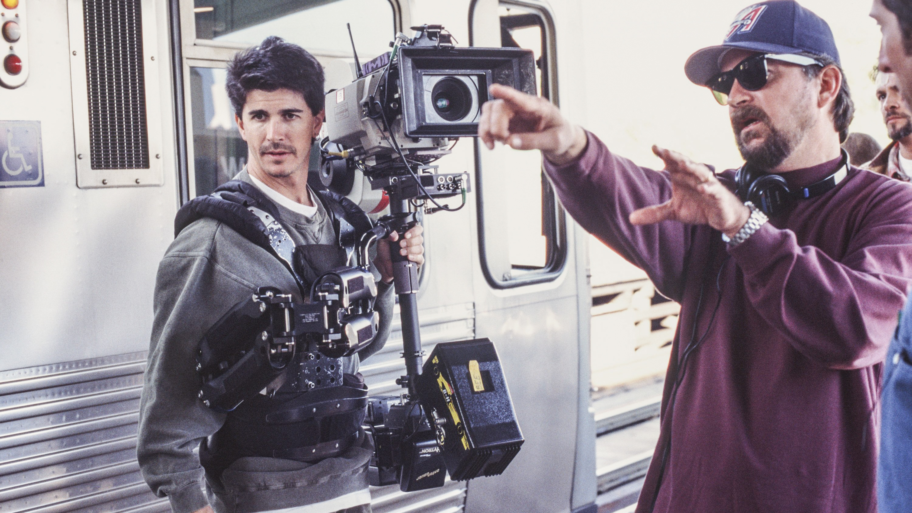 A Steadicam, one of the first professional gimbal cameras