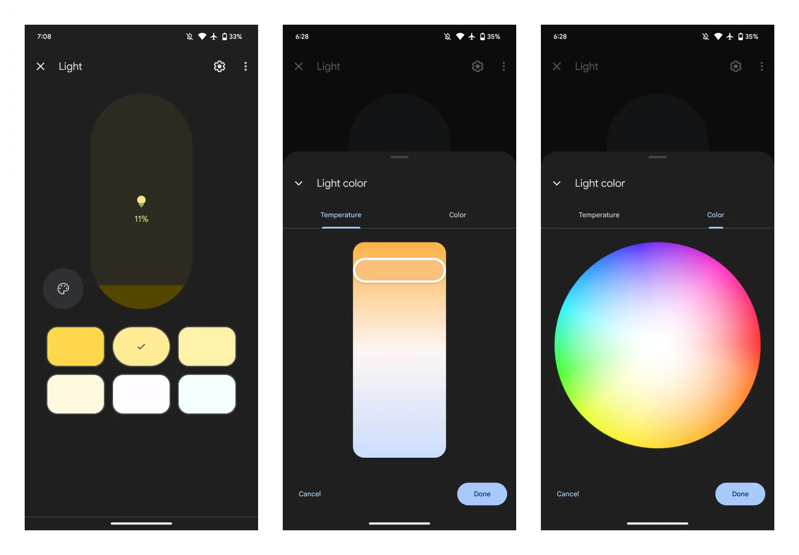 Google Home redesigned lights slider and color wheel