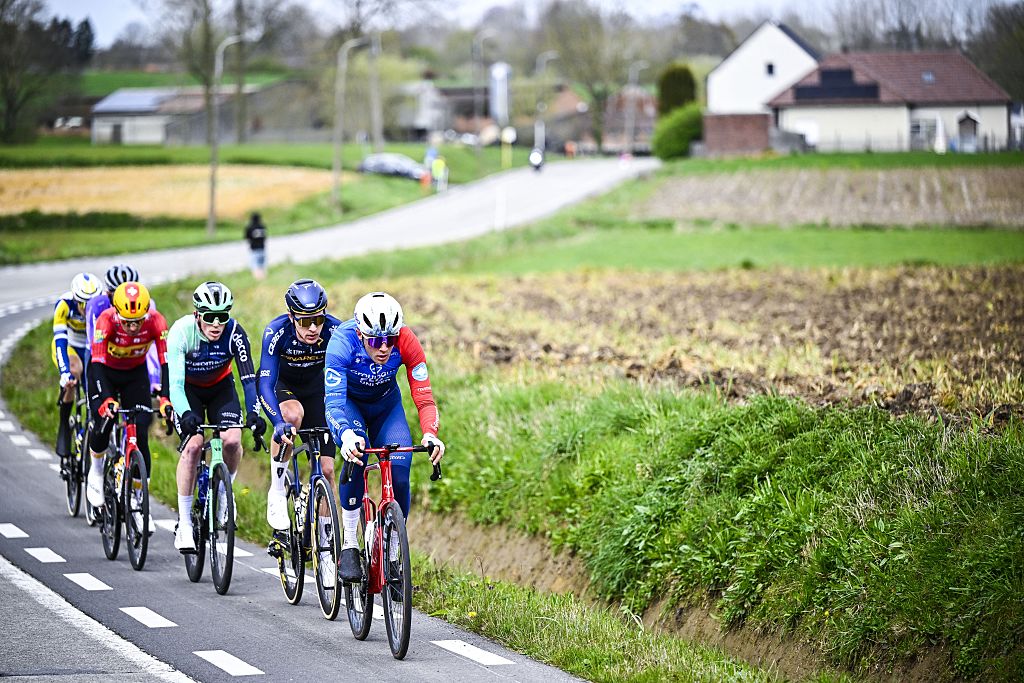 Canadian Nickolas Zukowsky of Pinarello Q36.5 Pro Cycling Team and French Bastien Tronchon of Groupama&amp;amp;FDJ United pictured in action during the 'E3 Saxo Bank Classic' one day cycling race, 208,8km from and to Harelbeke, on Friday 27 March 2026. BELGA PHOTO JASPER JACOBS (Photo by JASPER JACOBS / BELGA MAG / Belga via AFP)