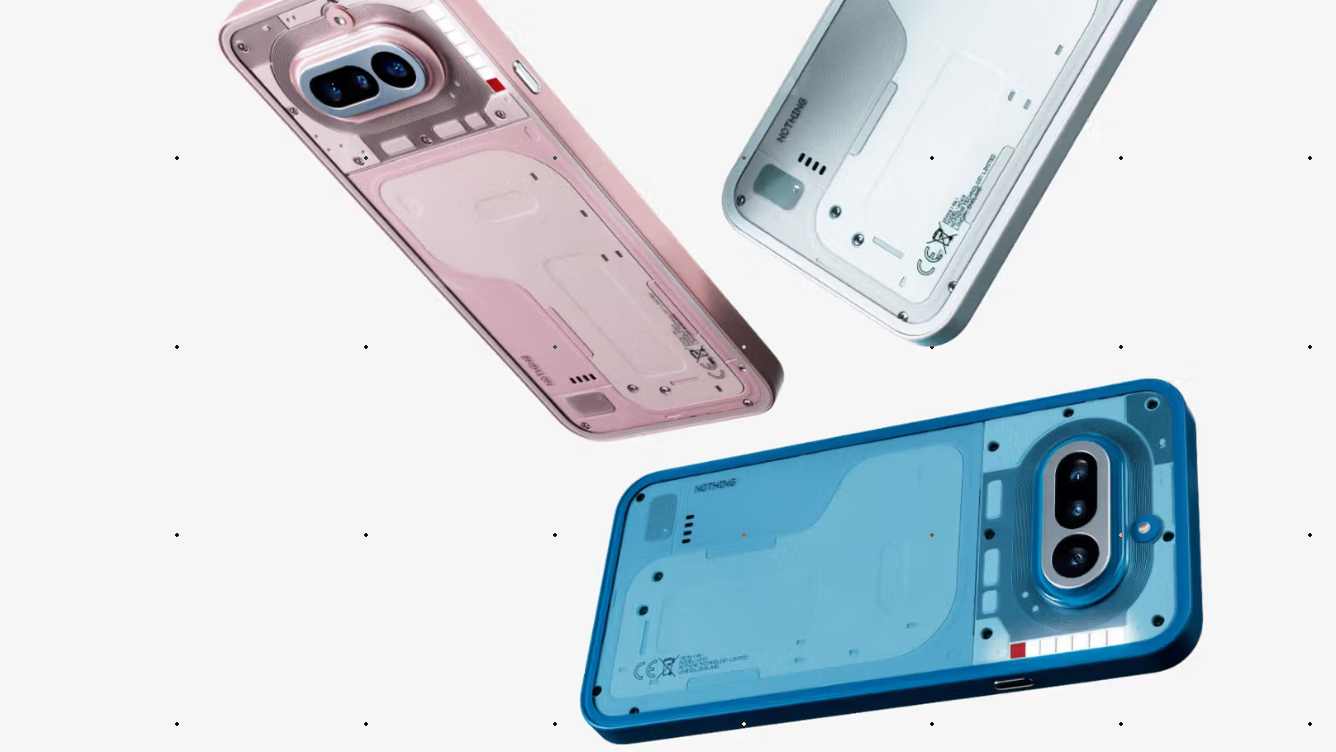 The pink and blue model of Nothing Phone (4a)