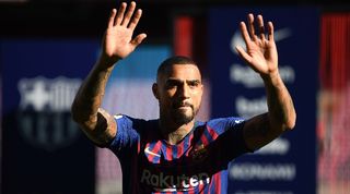 Kevin-Prince Boateng at his Barcelona unveiling in 2019.