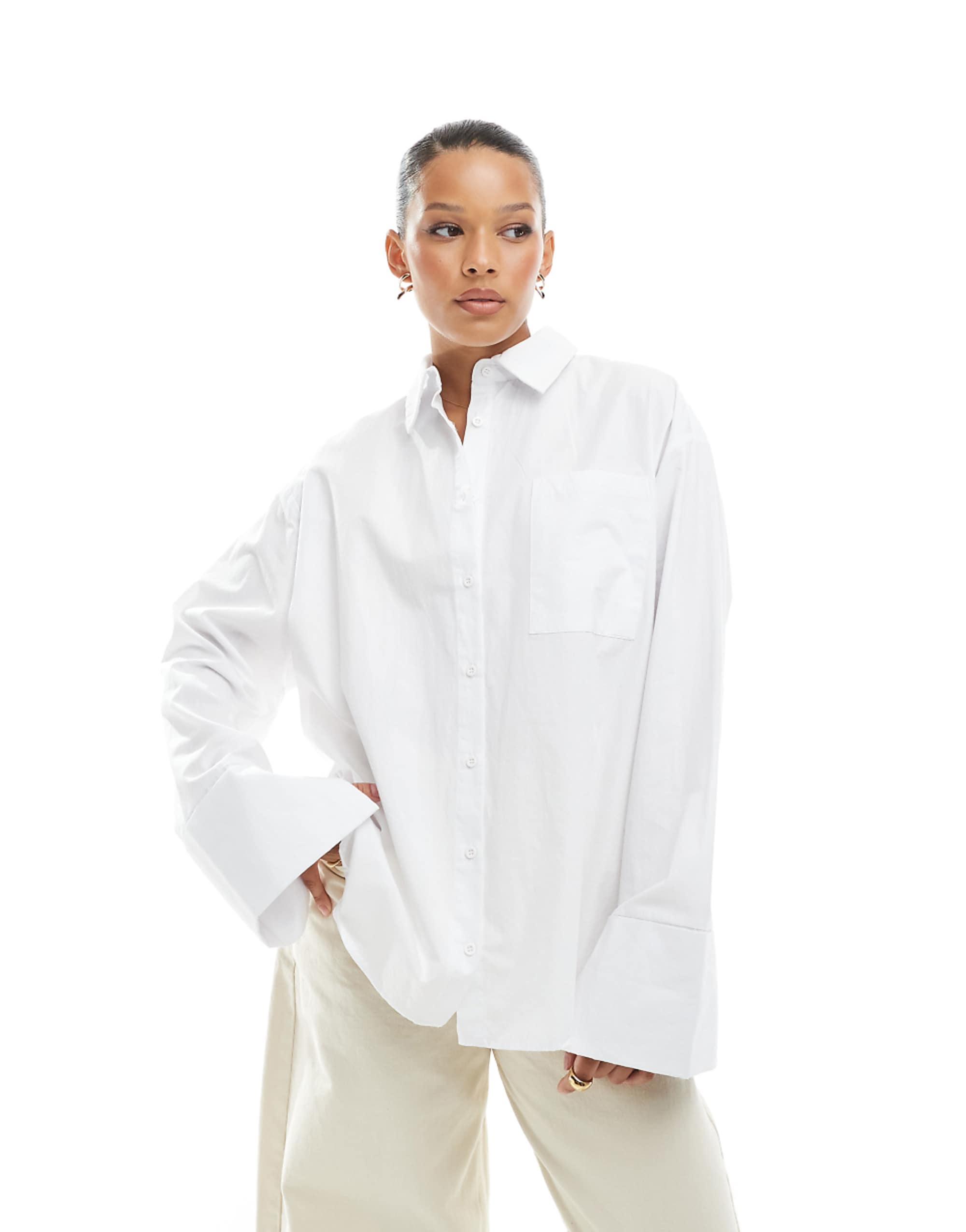 Asos Design Poplin Extreme Cuff Oversized Shirt in White