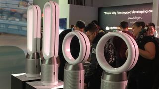 Dyson's new Pure Cool Tower and Pure Cool purifying fans at the products' official unveiling in New York City on March 6