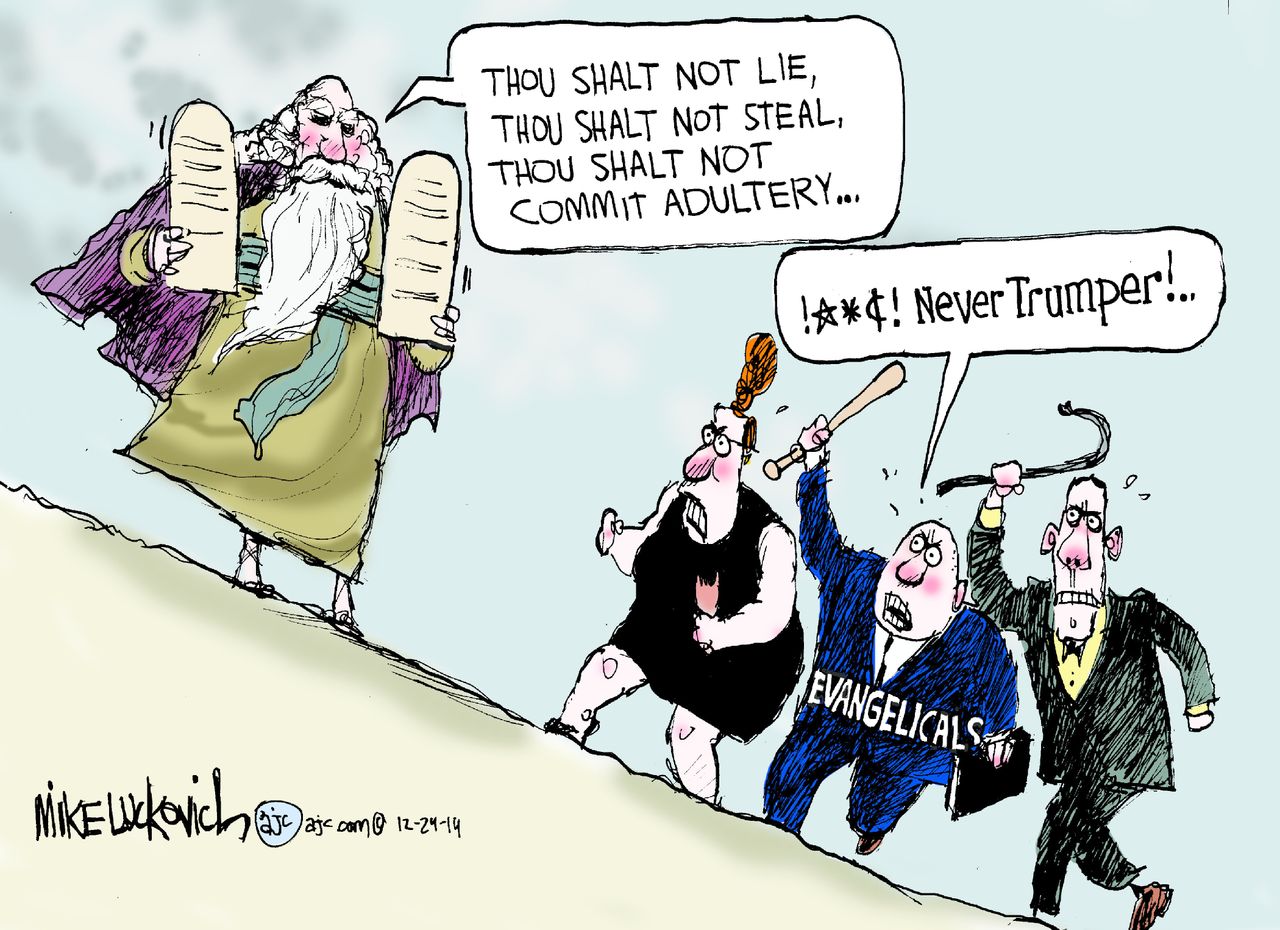 Political cartoon U.S. ten commandments never trumper