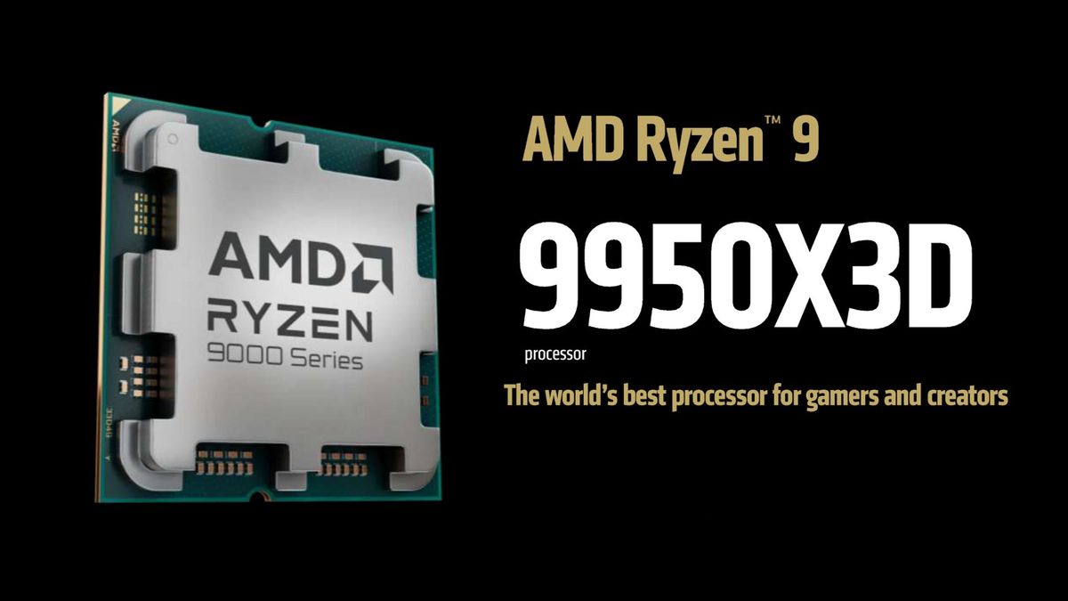 An AMD Ryzen 9 CPU product image with its name next to it, claiming it&#039;s the best CPU for gaming and content creation