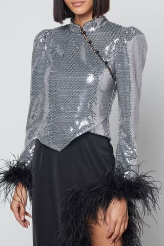 De La Vali Limousine Feather Sequined Top