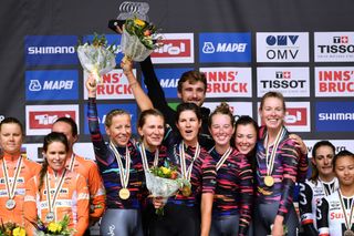 Trixi Worrack is part of the Canyon-SRAM team that won the trade team time trial at the 2018 World Championships