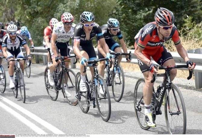 Geraint Thomas (Sky) follows Cadel Evans (BMC) at the Tour Down Under.