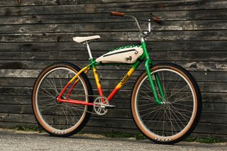 A drive-train-side image of the State Bicycle Co. Bob Marley-edition Klunker bike.