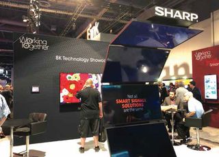 Sharp’s booth at DSE showcased some fresh uses of flat panels for signage.