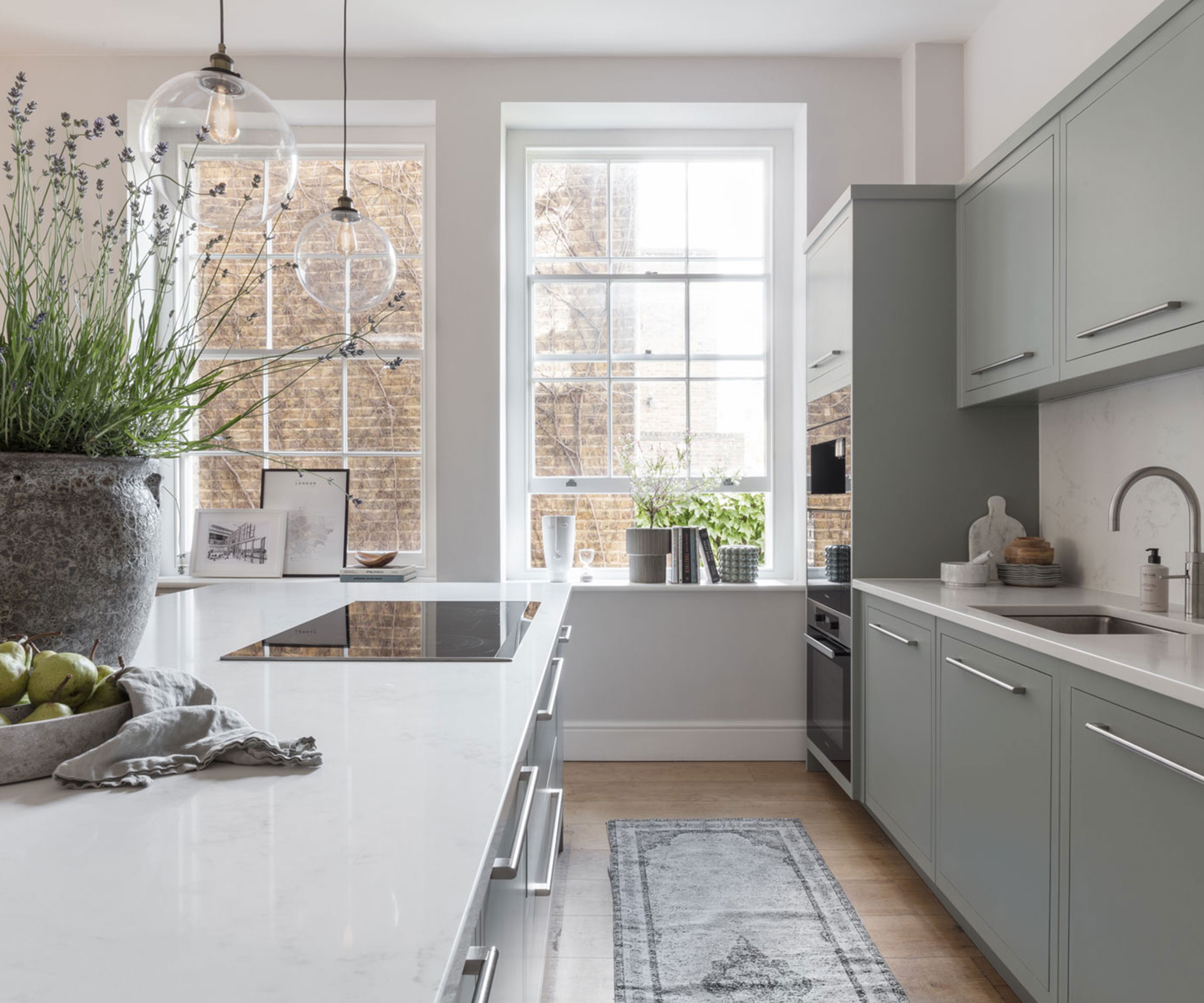 grey galley kitchen