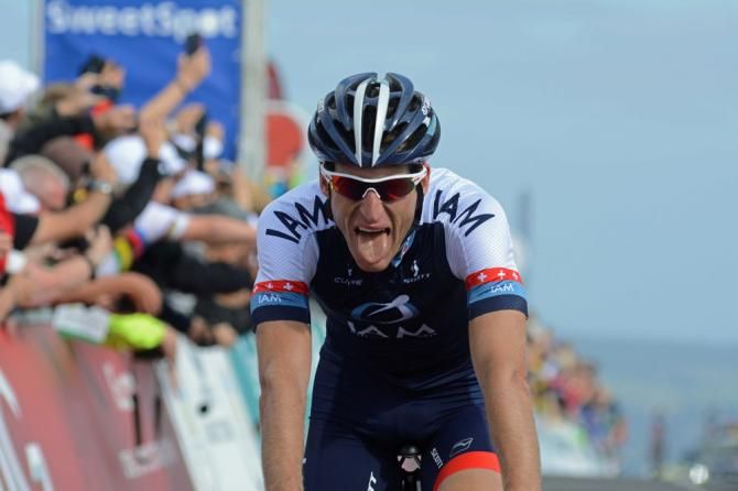 Martin Elmiger (IAM Cycling) finishes second on stage 6 and moves into second overall on the Tour of Britain general classification