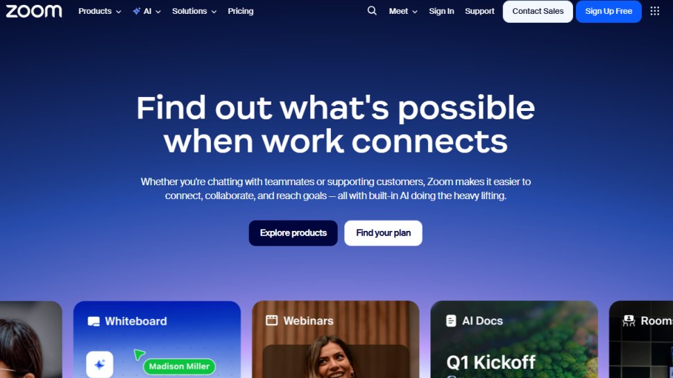 Website screenshot of Zoom (March, 2026)