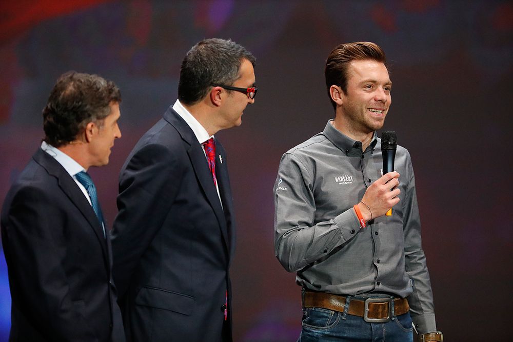 Kris Boeckmans on stage at the Vuelta route presentation