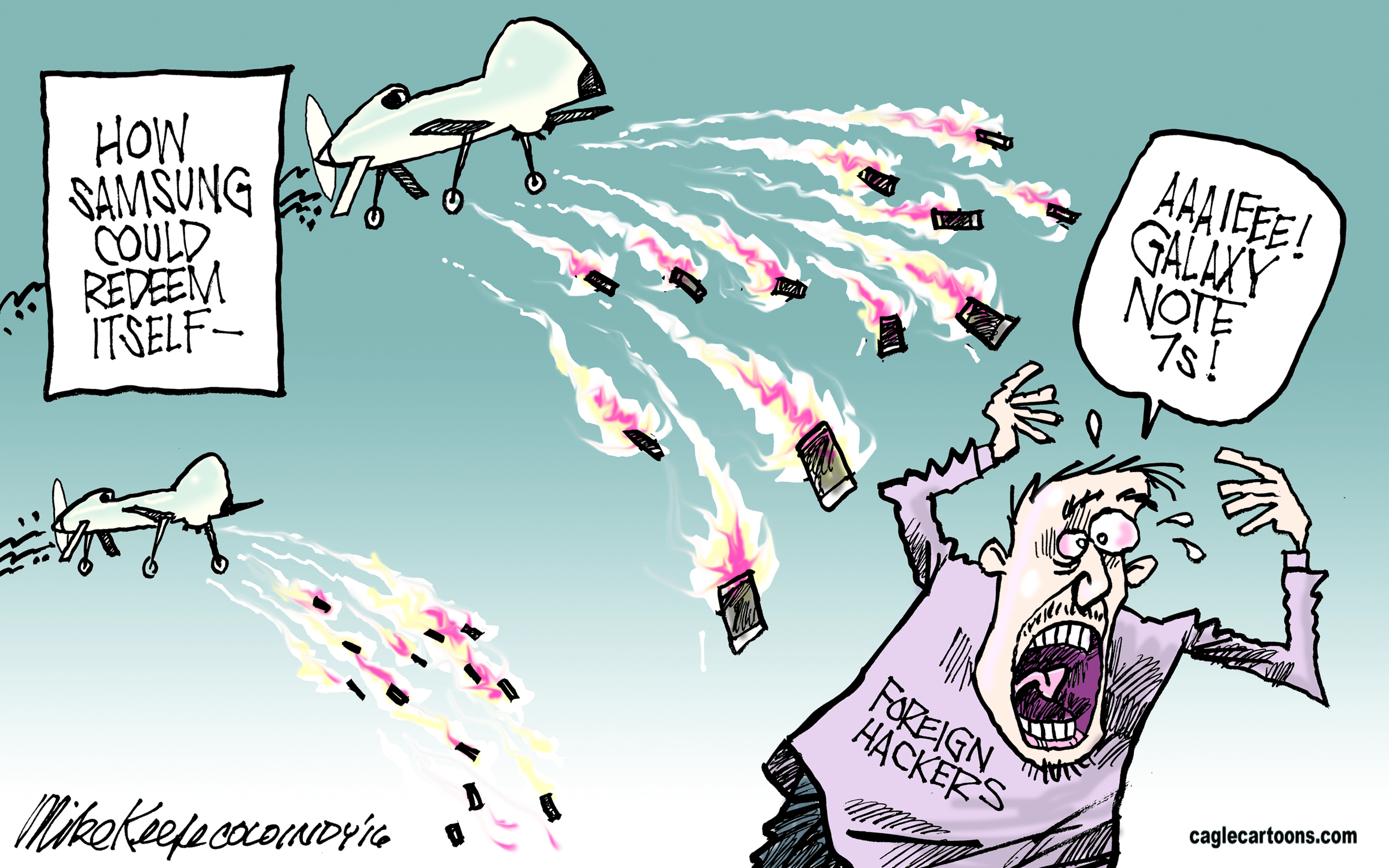 Editorial cartoon U.S. Samsung Galaxy missiles