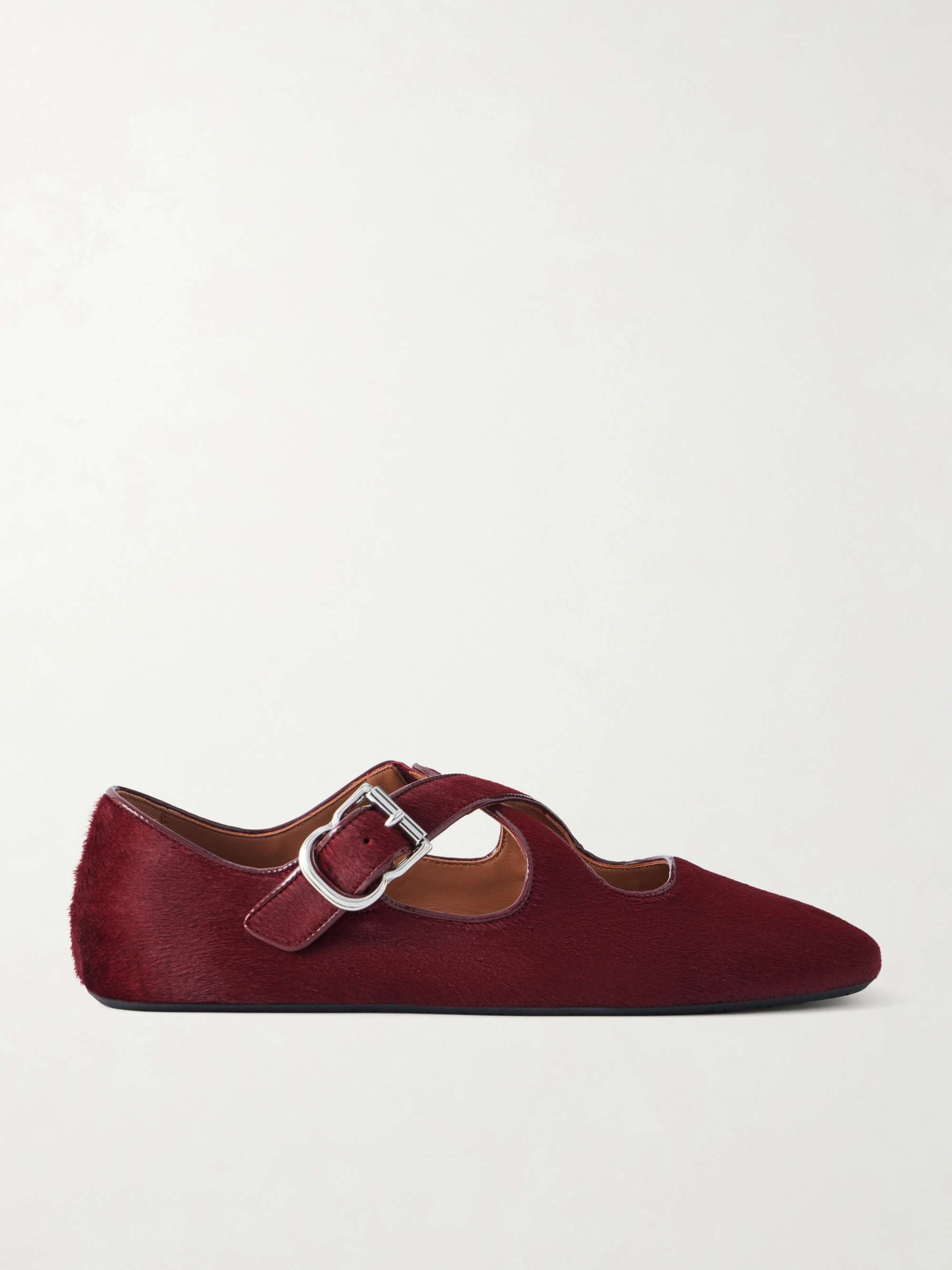 Criss Cross Leather-Trimmed Calf Hair Ballet Flats