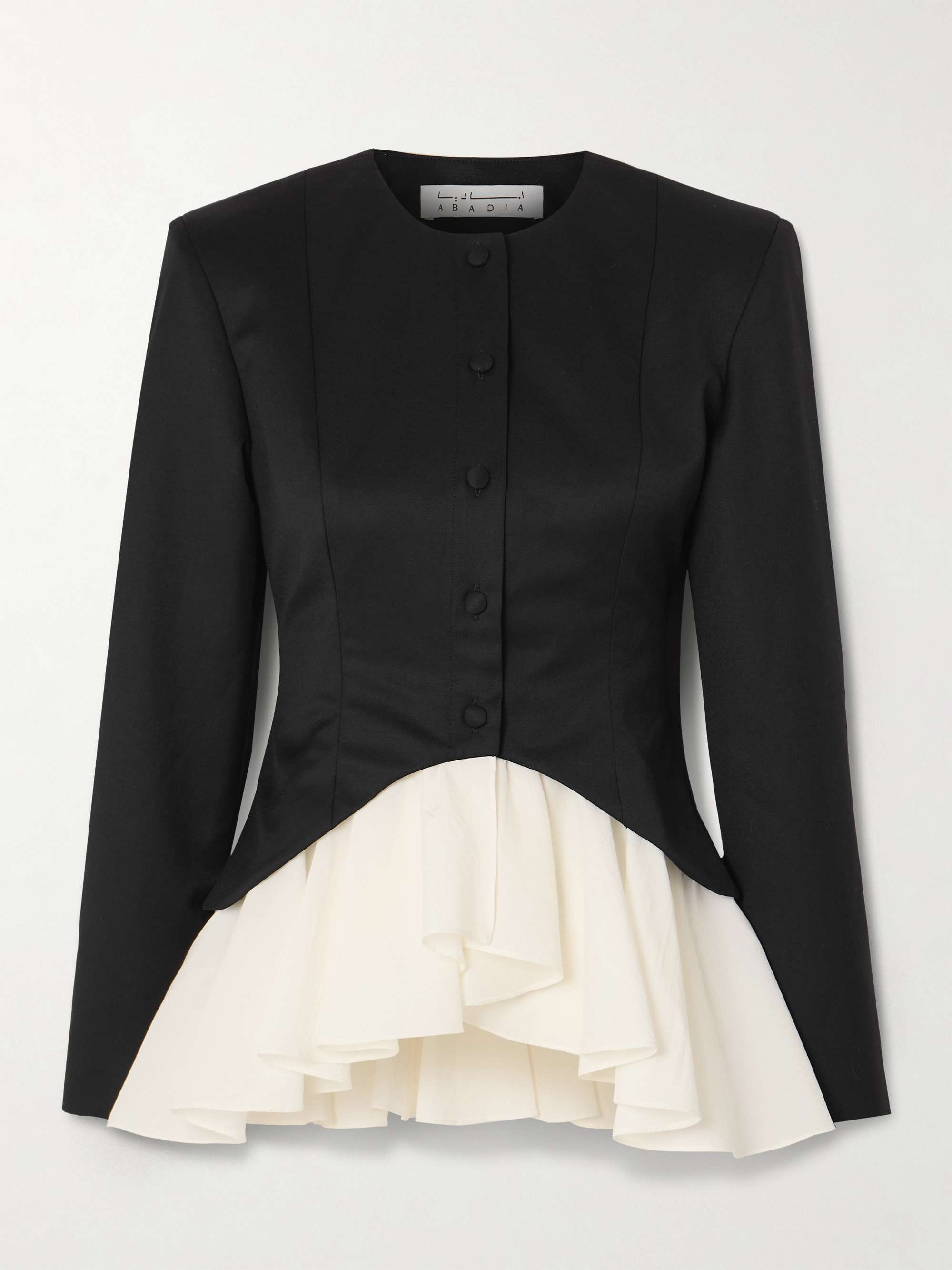 Ruffled Wool-Blend Twill and Pliss&amp;eacute;-Crepe Blazer