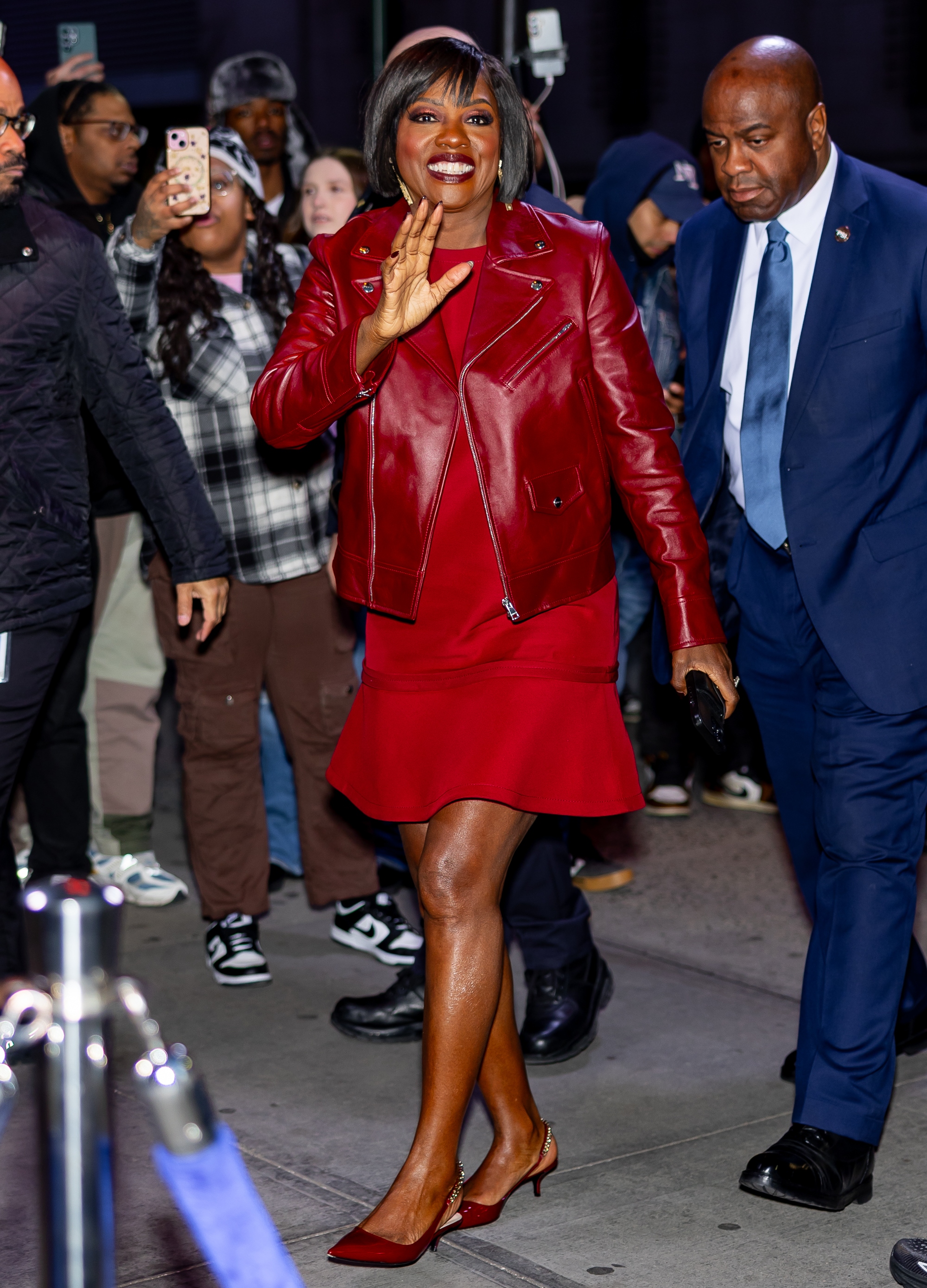 Viola Davis wearing red