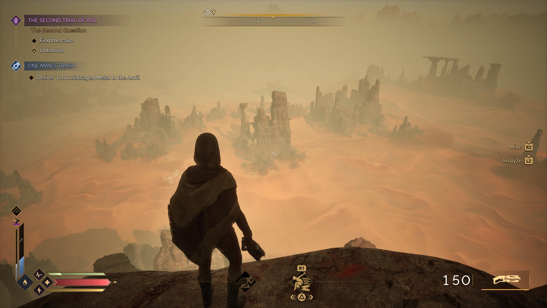 Looking out across the desert from on high in Dune Awakening on PS5