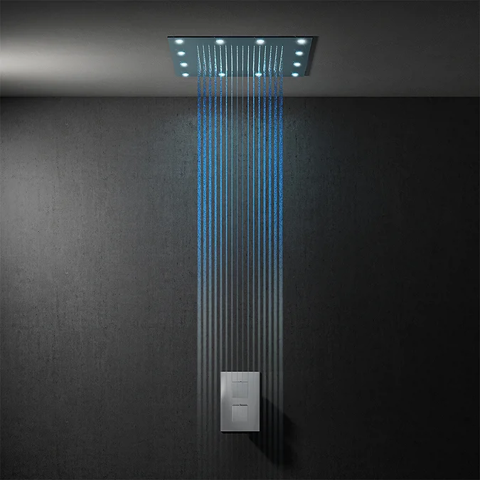 Milan , 400mm LED Illuminated Fixed Ceiling Mounted Square Shower Head