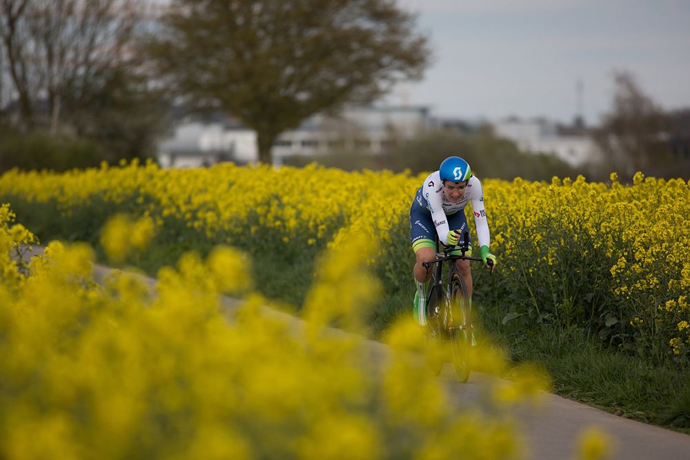 Eventual winner, Annemiek van Vleuten (NED) of Orica-AIS Cycling Team approaches a corner during the 2.8km time trial prologue of Elsy Jacobs