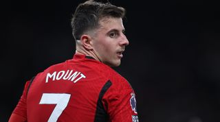 MANCHESTER, ENGLAND - NOVEMBER 11: Mason Mount of Manchester United during the Premier League match between Manchester United and Luton Town at Old Trafford on November 11, 2023 in Manchester, England. (Photo by Michael Steele/Getty Images)