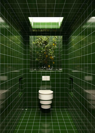 a green tiled bathroom with a gloss tile