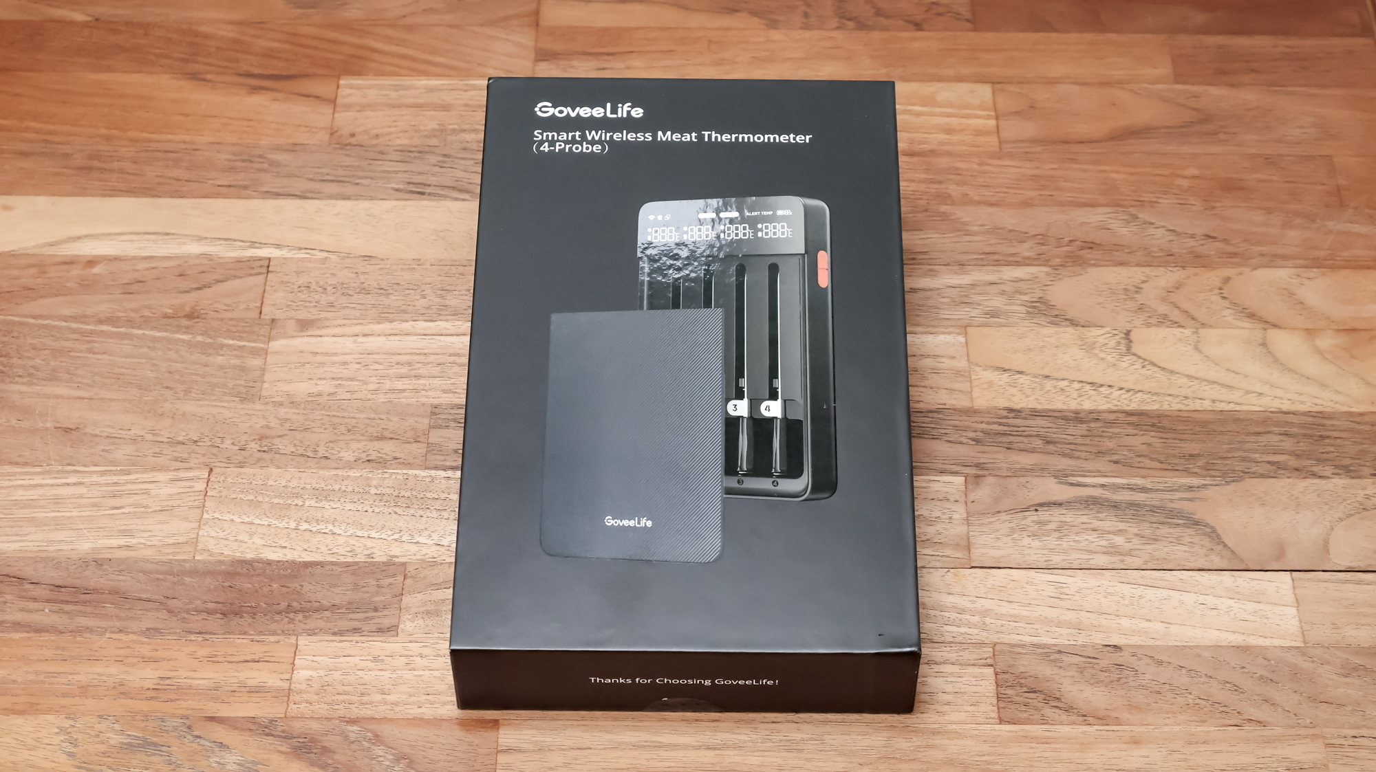 GoveeLife Smart Wireless Meat Thermometer in its packaging on a kitchen surface
