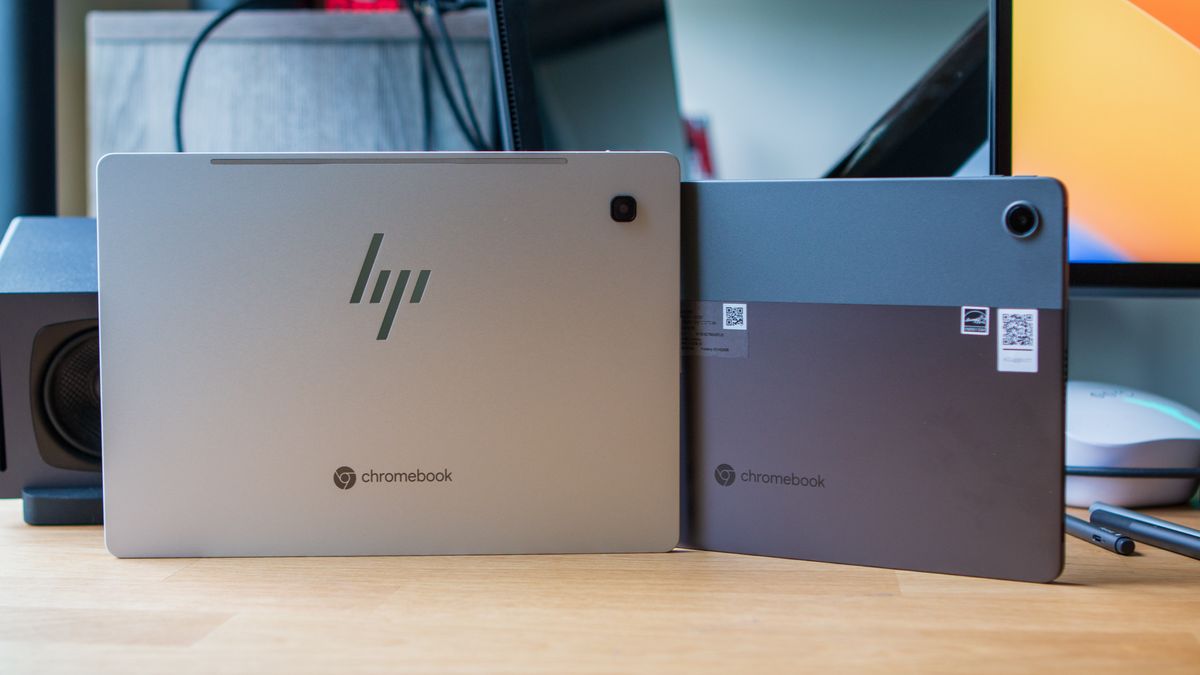 Lenovo Chromebook Duet 3 vs HP Chromebook x2 11 propped up