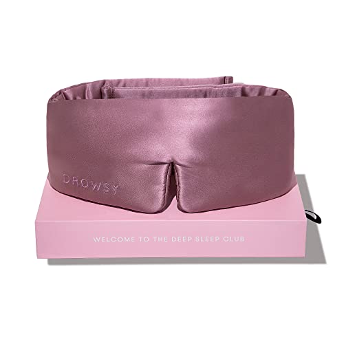 Drowsy Silk Sleep Mask. Face-Hugging, Padded Silk Cocoon for Luxury Sleep in Total Darkness (damask Rose)