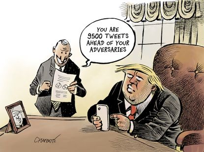 Political Cartoon U.S. Trump Tweet Count Ahead Of Adversaries