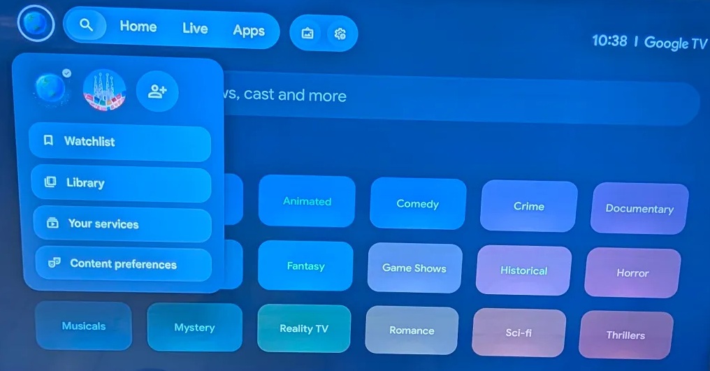 Google TV is reportedly testing a redesign to the profile icon menu, bringing in the Wishlist and Library options.