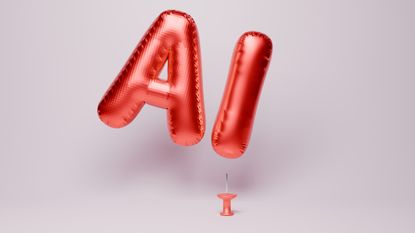 Balloons that spell AI hover above a sharp pushpin.
