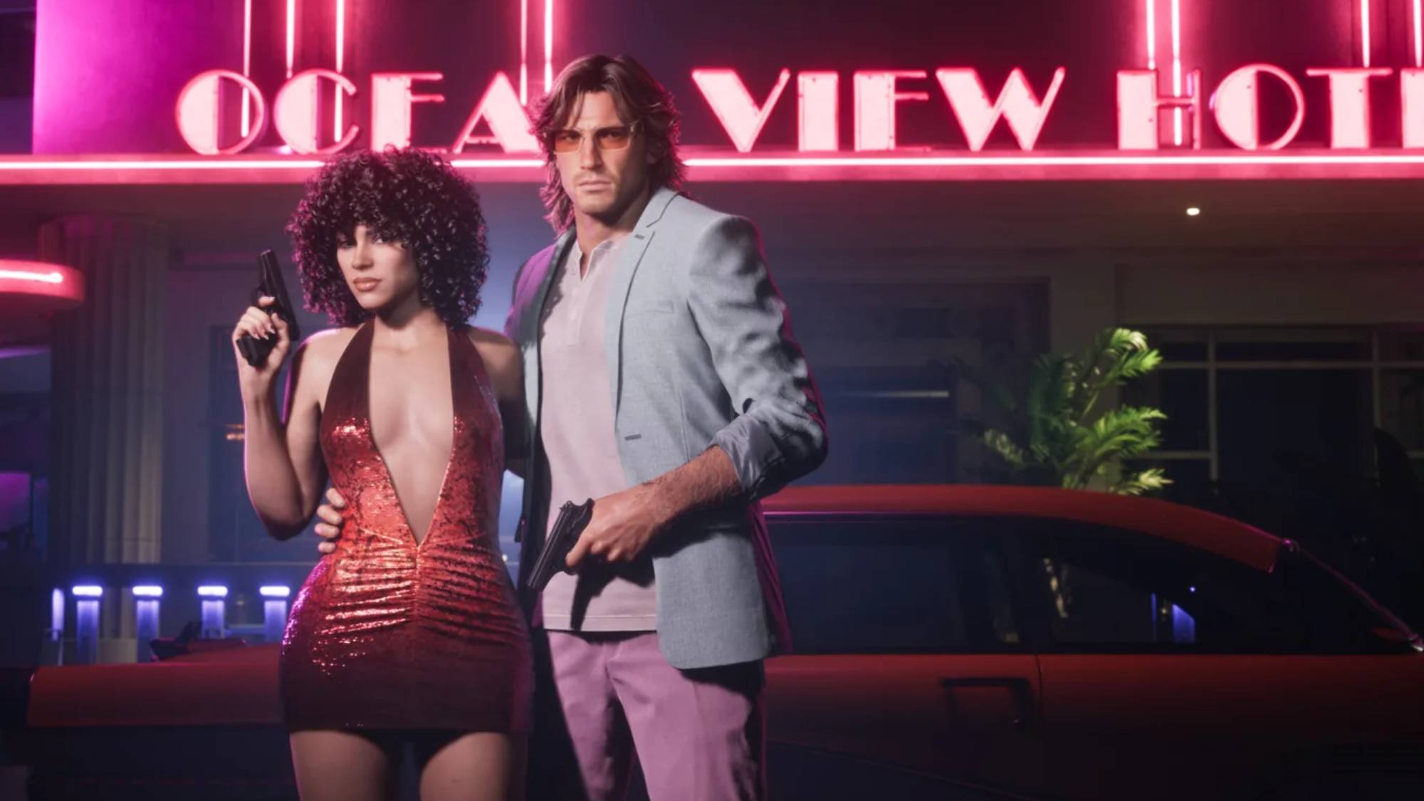 GTA 6 pre-order bonus outfits showing the two playable characters