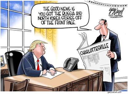 Political cartoon U.S. Trump North Korea Russia investigation Charlottesville news