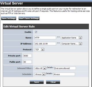 port forwarding settings