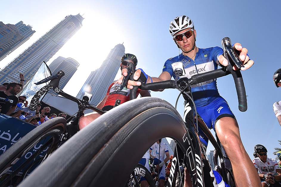 Marcel Kittel checks out his bike