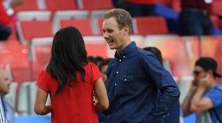 Alex Scott and Dan Walker pitchside during TV coverage of the 2018 World Cup in Russia.