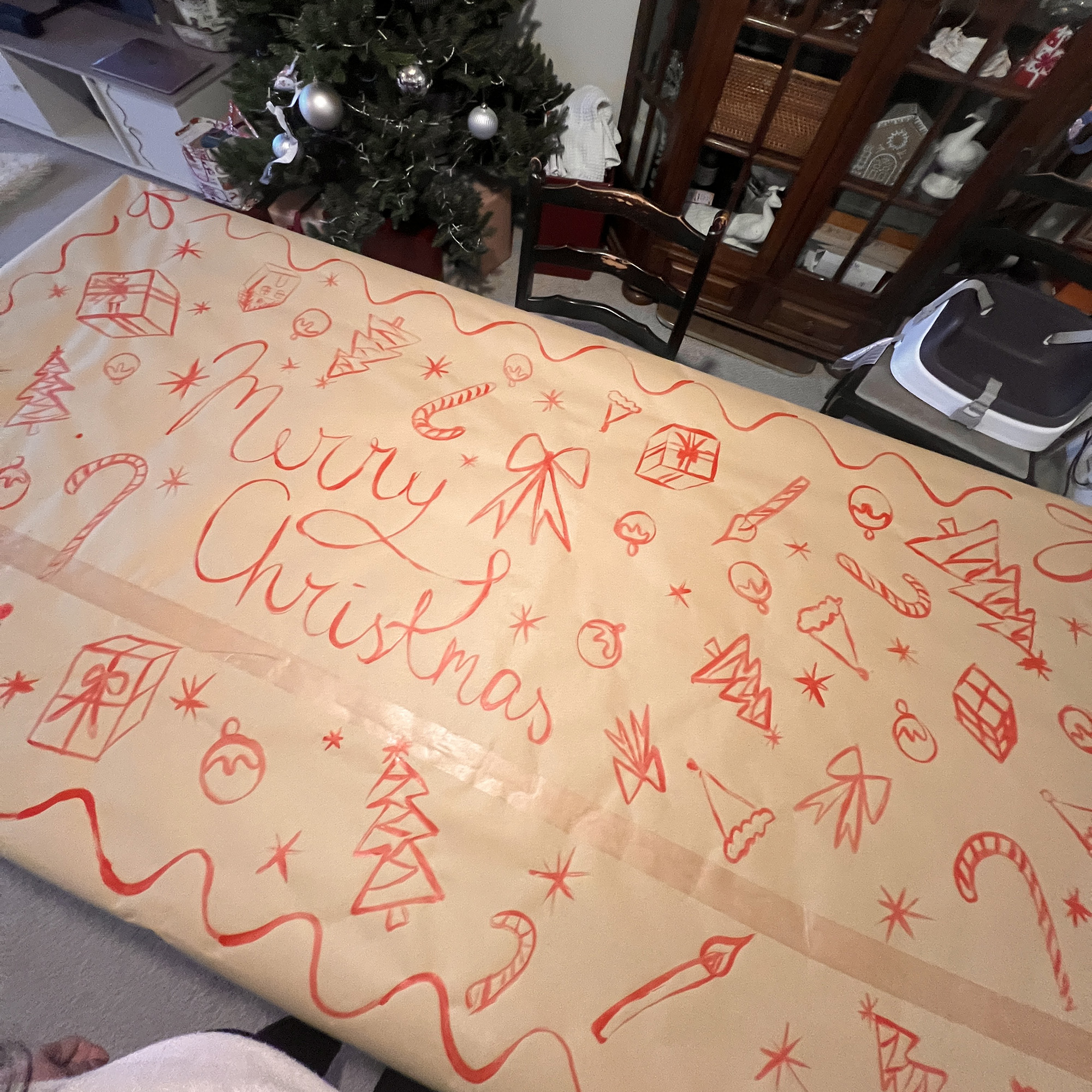 hand painted christmas tablecloth