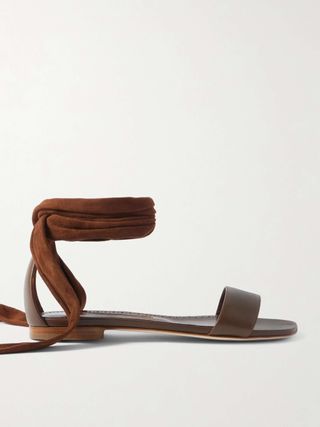 Chastanaflat Lace-Up Suede and Leather Sandals