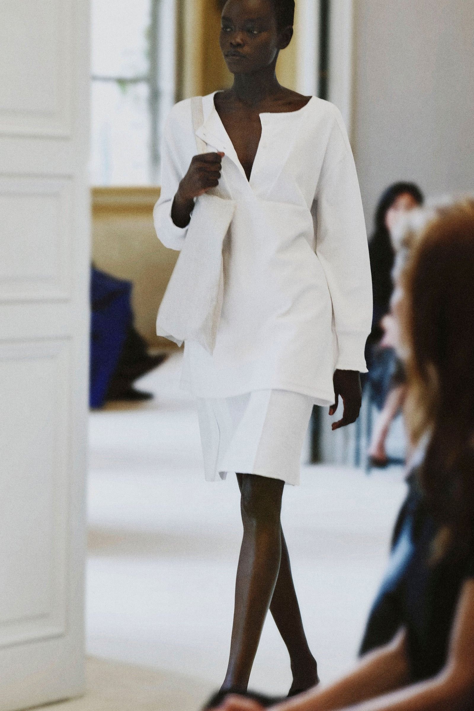 a model walks the The Row summer 2027 runway during Paris Fashion Week