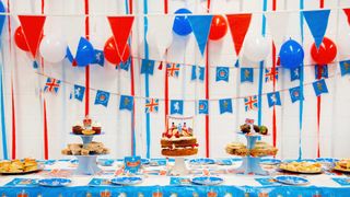 Jubilee decorations with bunting and paper tablecloths