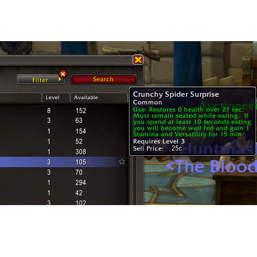 Multiple potions and food items in World of Warcraft are shown to have "restores 0 health" or "restores -0 health" in their tooltips.