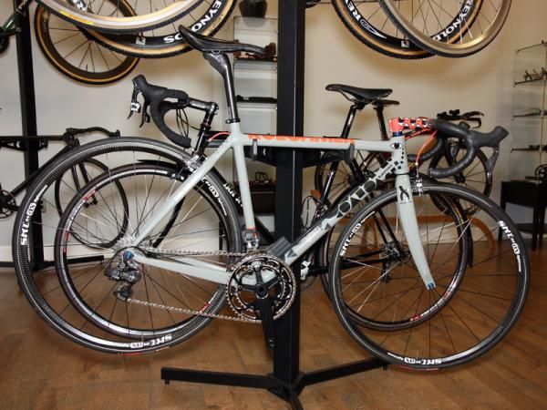 Ruegamer has mostly left the bicycle frame business but that hasn't stopped Fairwheel Bikes from using one for display at its new gallery in Portland, Oregon.