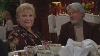 Beth Maitland and Christopher Cousins as Traci and Alan at dinner in The Young and the Restless